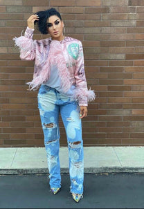 Destroyed statement  bleached Jeans